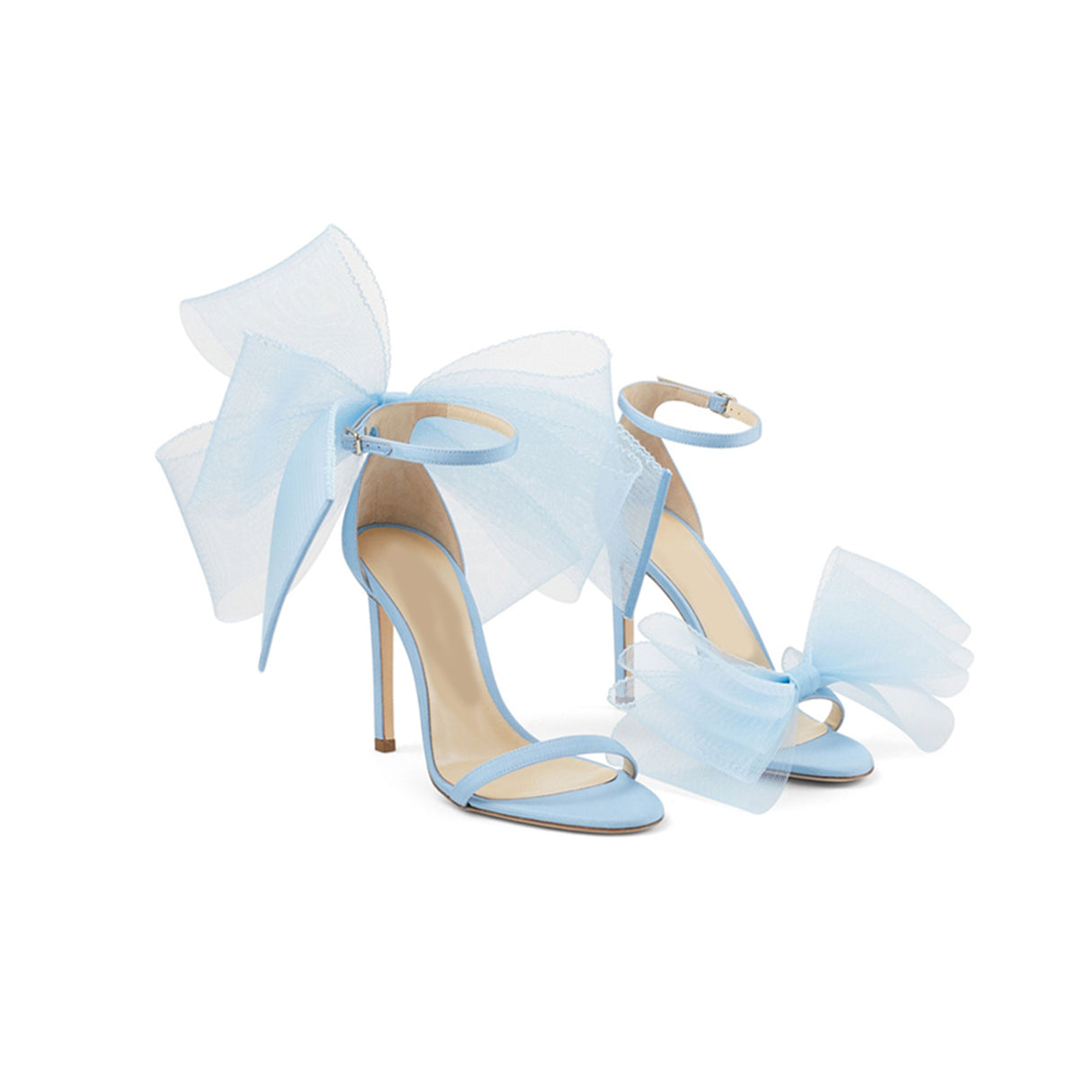 Asymmetric Bow Embellished Satin High Heel Sandals
