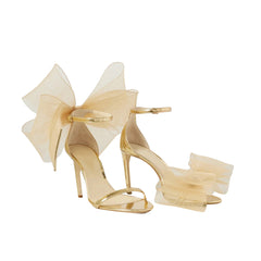 Asymmetric Bow Embellished Patent Leather Mid Heel
