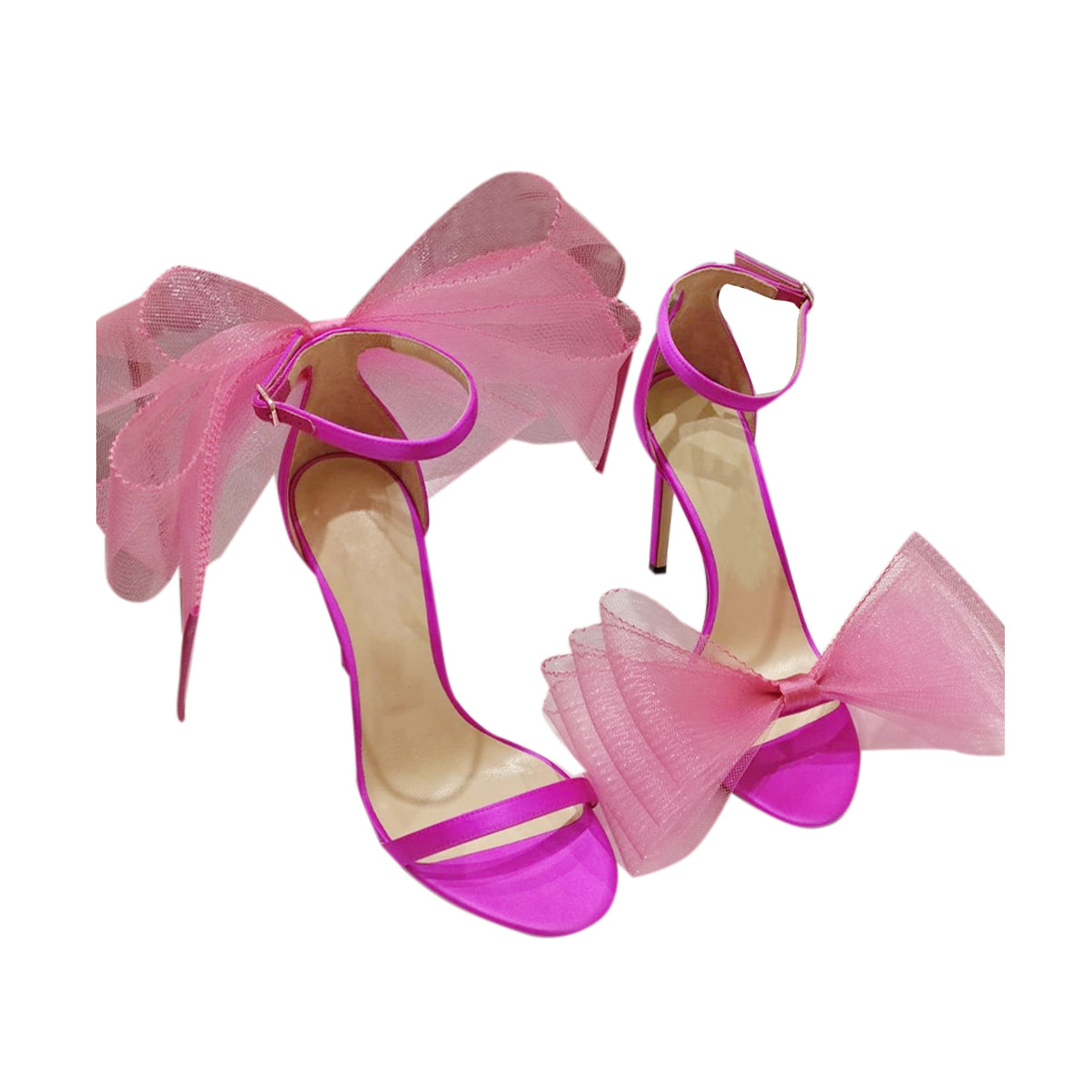 Asymmetric Bow Embellished Satin High Heel Sandals