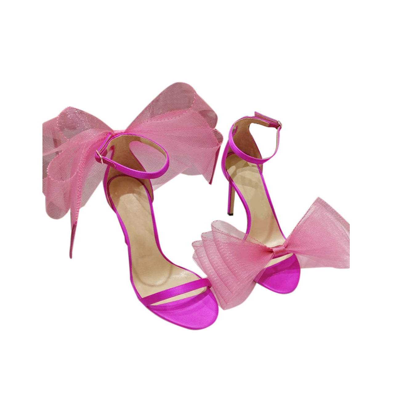Asymmetric Bow Embellished Satin Mid Heel Sandals
