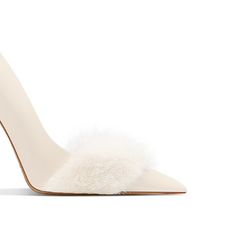 Fur Embellished Mid Heel Pumps - 8cm