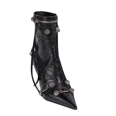 Studded And Buckled Leather Ankle Boots