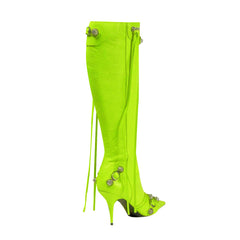 Studded And Buckled Leather Knee High Boots