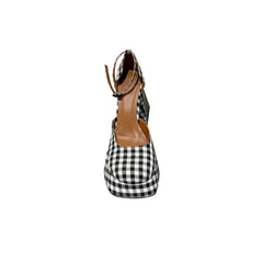 Checkered Plaid Block Heel Sandals