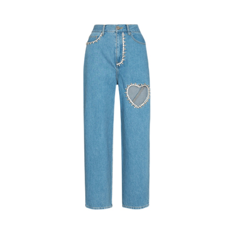 Cut Out Straight Leg Jeans