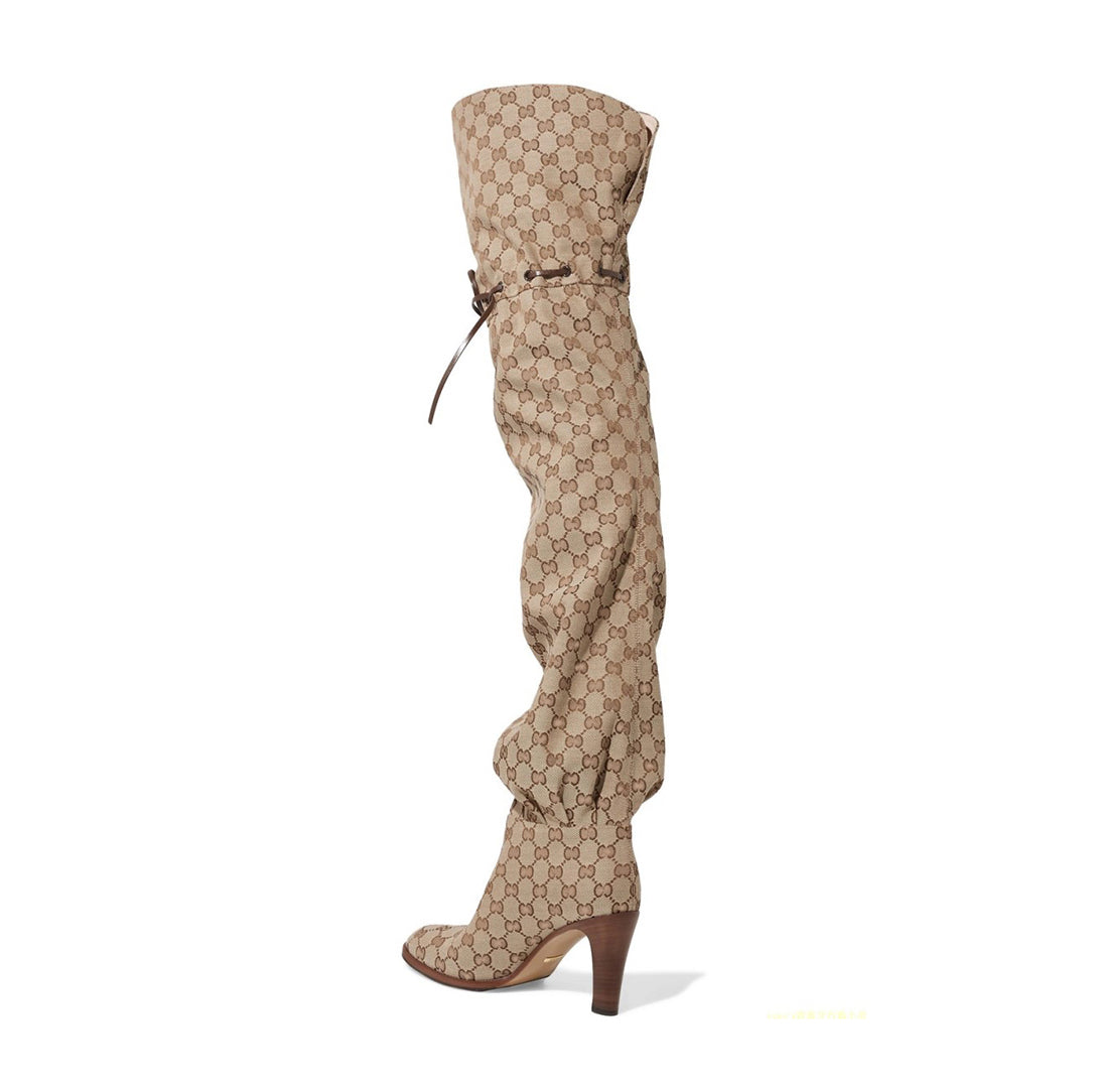 Printed Lace Up Over The Knee Boots