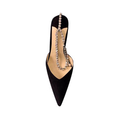 Ankle Diamante Suede Mid Heel Sandals - 6cm