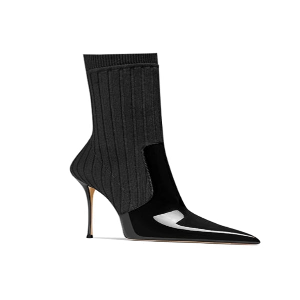 Knit And Patent Leather Ankle Boots - 6cm