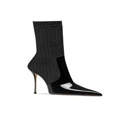Knit And Patent Leather Ankle Boots - 6cm