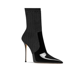 Knit And Patent Leather Ankle Boots - 8cm