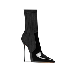 Knit And Patent Leather Ankle Boots - 10cm