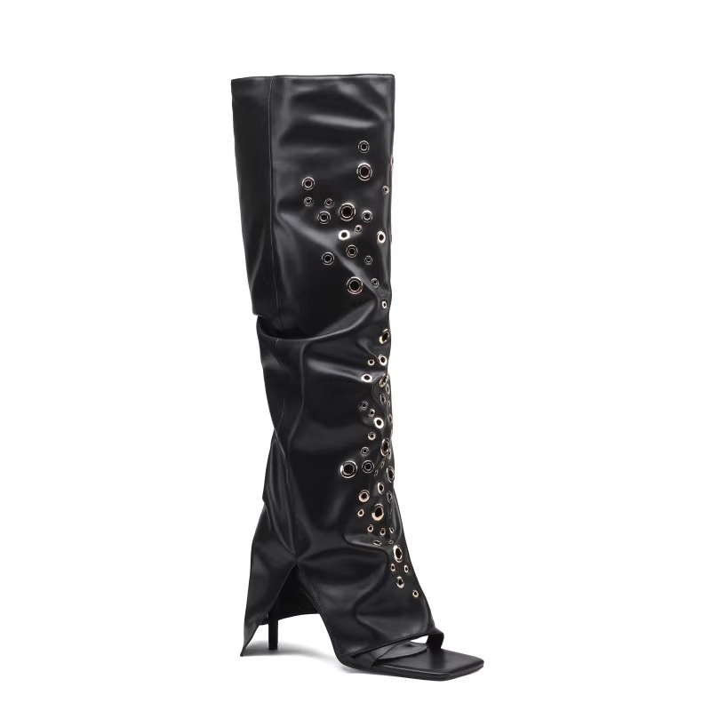 Ring Embellished Knee High Boots