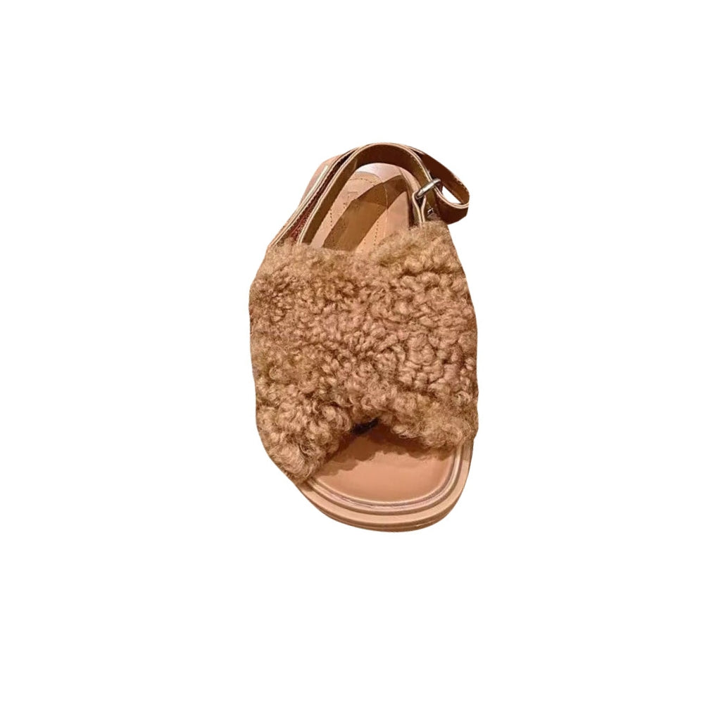 Cross Fur Flat Sandals