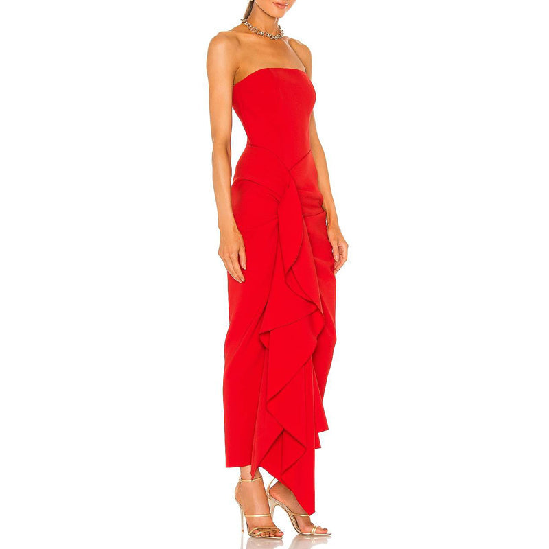 Ruffled Tube Evening Dress Gown