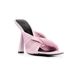 Fold Detailed Leather High Heel Mules Sandals - 9c
