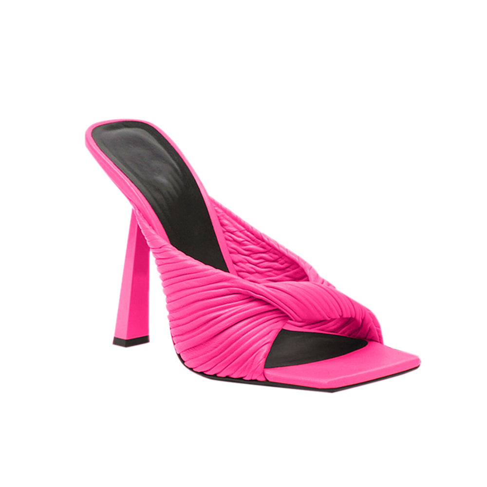 Fold Detailed Leather High Heel Mules Sandals - 9c