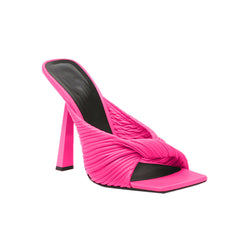 Fold Detailed Leather High Heel Mules Sandals - 9c