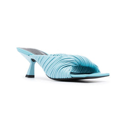 Fold Detailed Leather Mid Heel Mules Sandals - 6cm