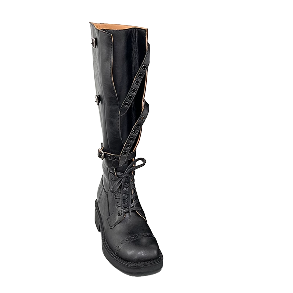 Buckled Lace Up Knee High Boots