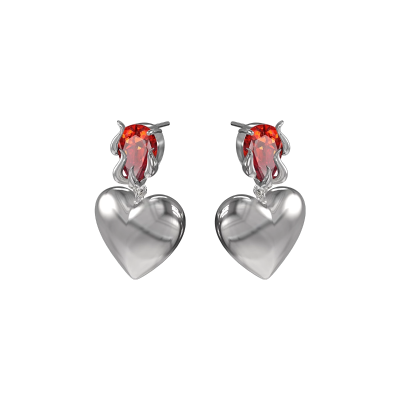 Heart And Diamante Earrings - Pair