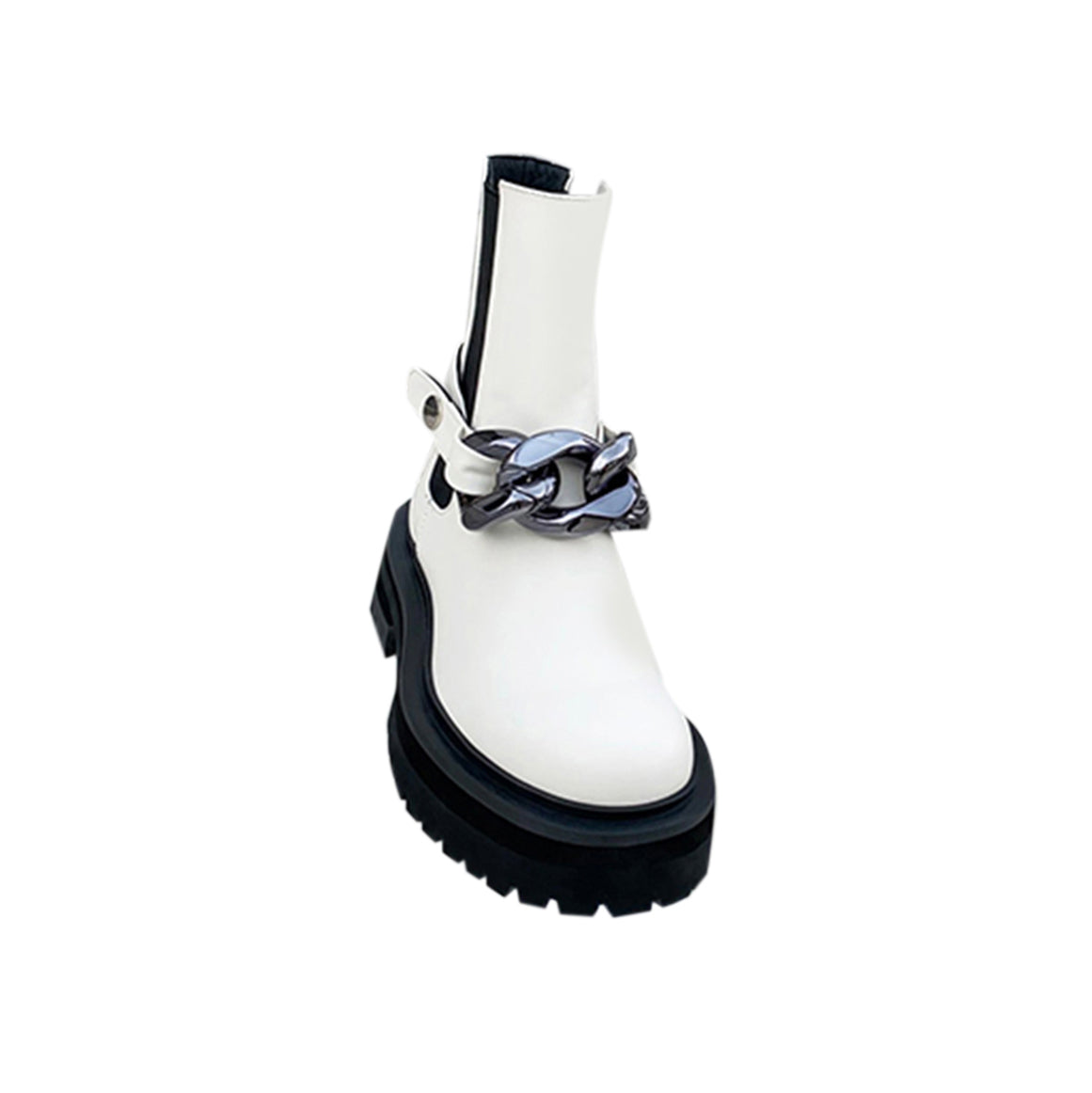 Chain Embellished Leather Ankle Boots