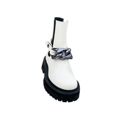 Chain Embellished Leather Ankle Boots