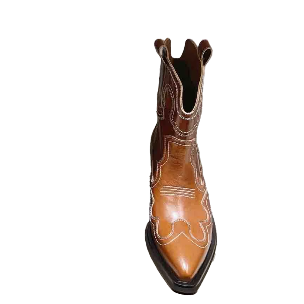 Leather Western Cowboy Ankle Boots