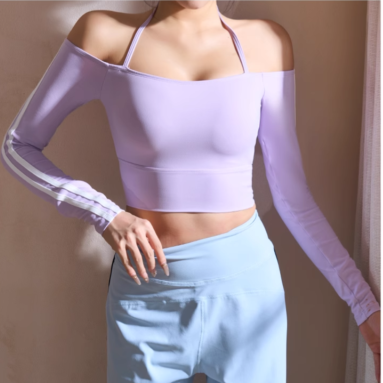 Yoga Pilates Off-Shoulder Fitted Fitness Top