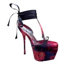 Printed Lace Up High Heel Platform Sandals