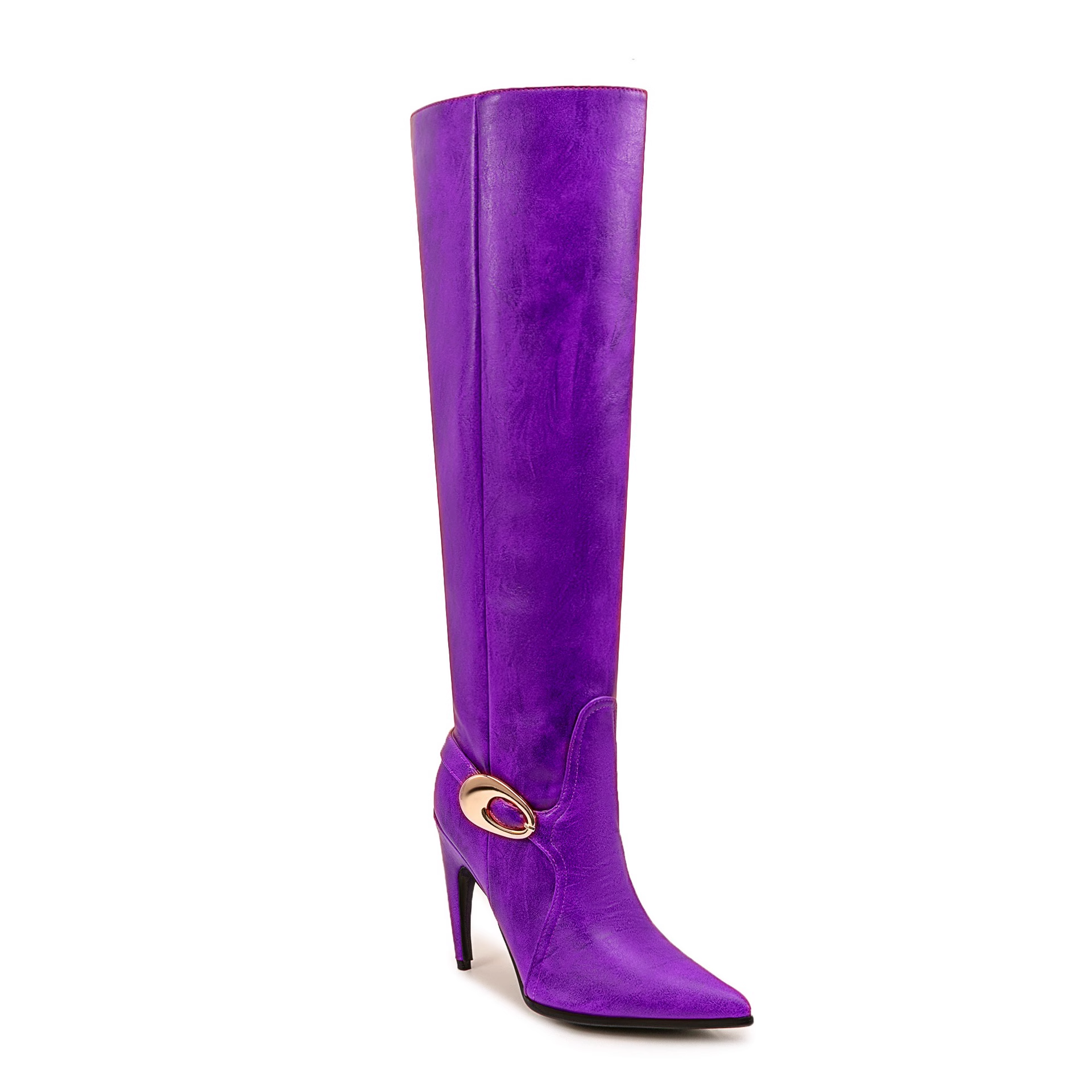 Metal Embellished Knee High Boots