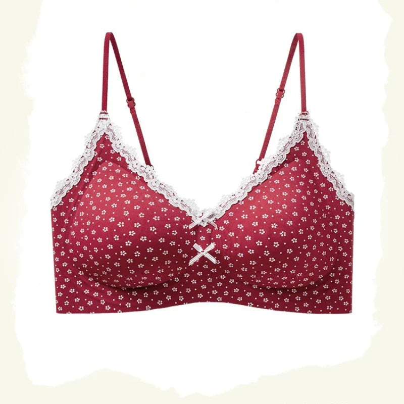 French Floral Women Vest Wireless Bra