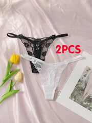 2PCS Elegant Floral Lace Women's Thong