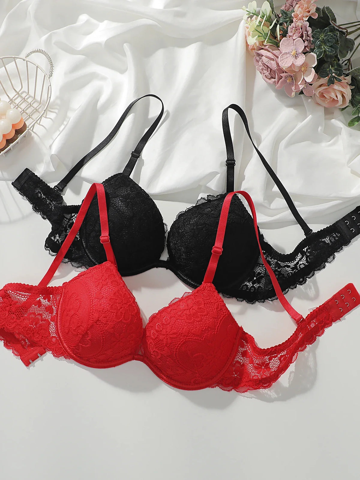 2PCS Women Lace Push Up Bra