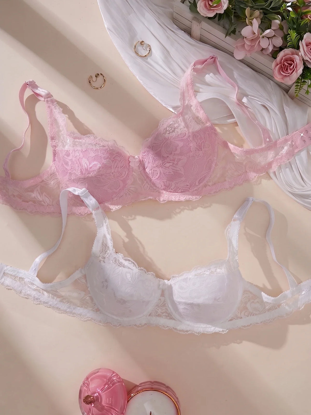 2PCS Women's Floral Lace Bra