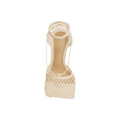 Lace Up Fishnet High Heel Sandals