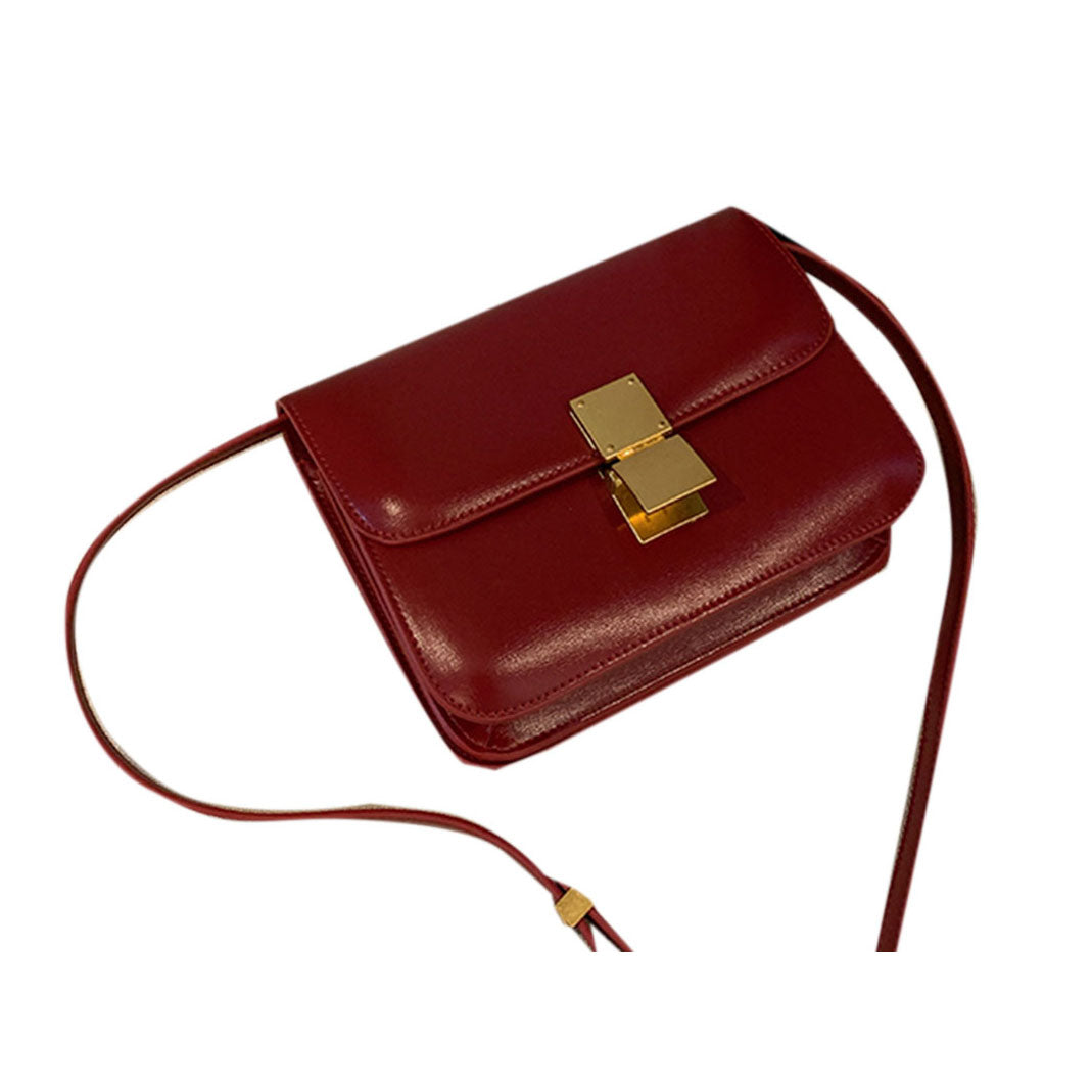 Metal Lock Leather Cross Body Bag