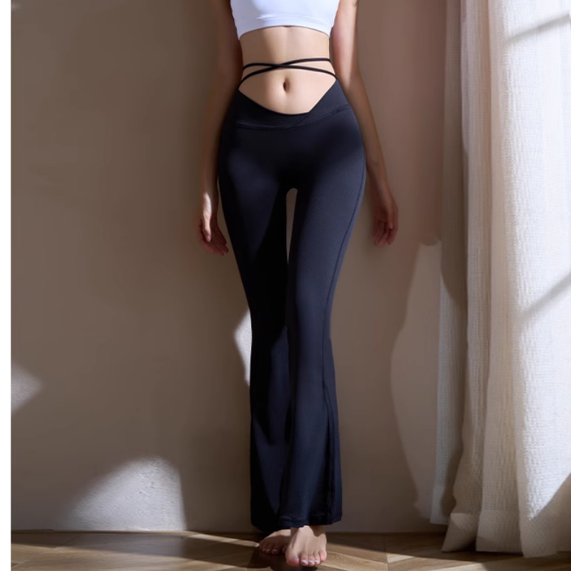 Yoga Pilates Lace Up Flared Fitted Stretch Legging