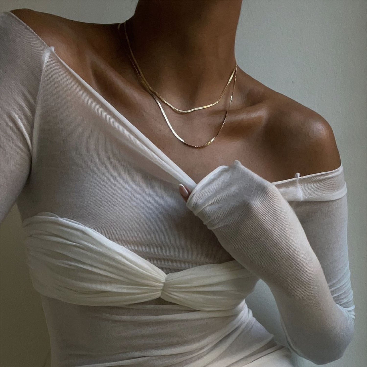 Off-Shoulder See-Through Top