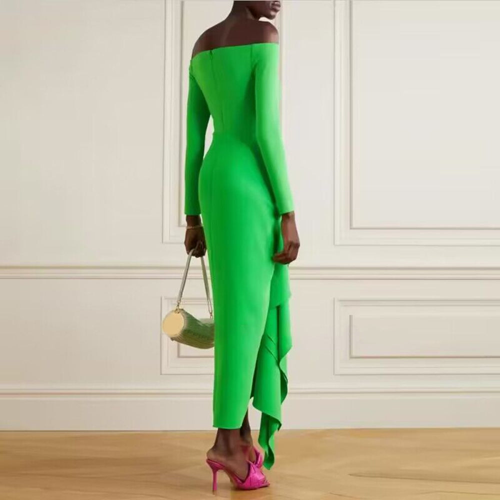 Off-Shoulder Ruffled Evening Dress Gown