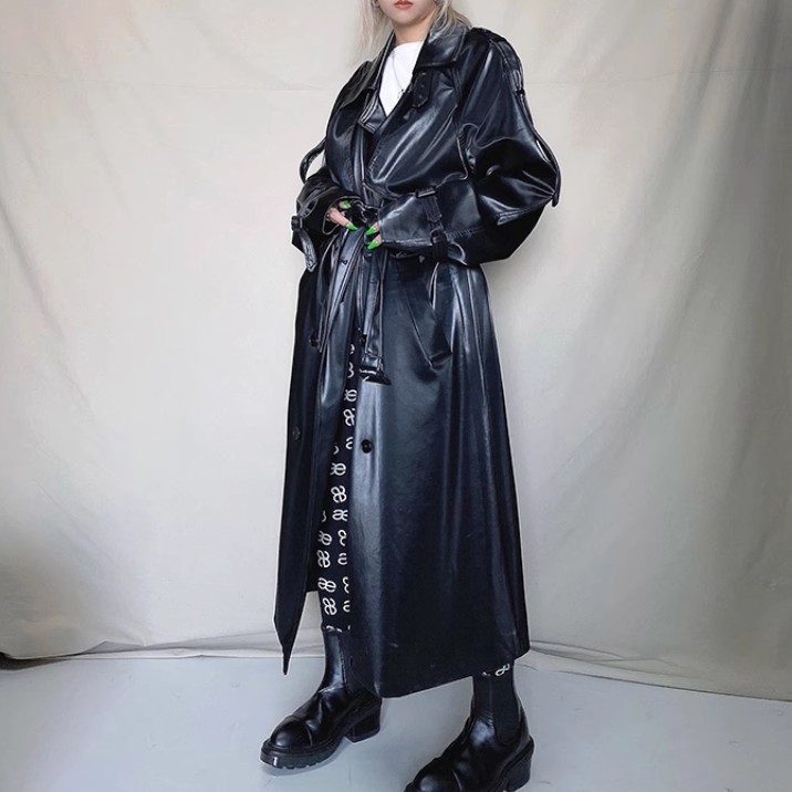 Leather Long Trench Coat
