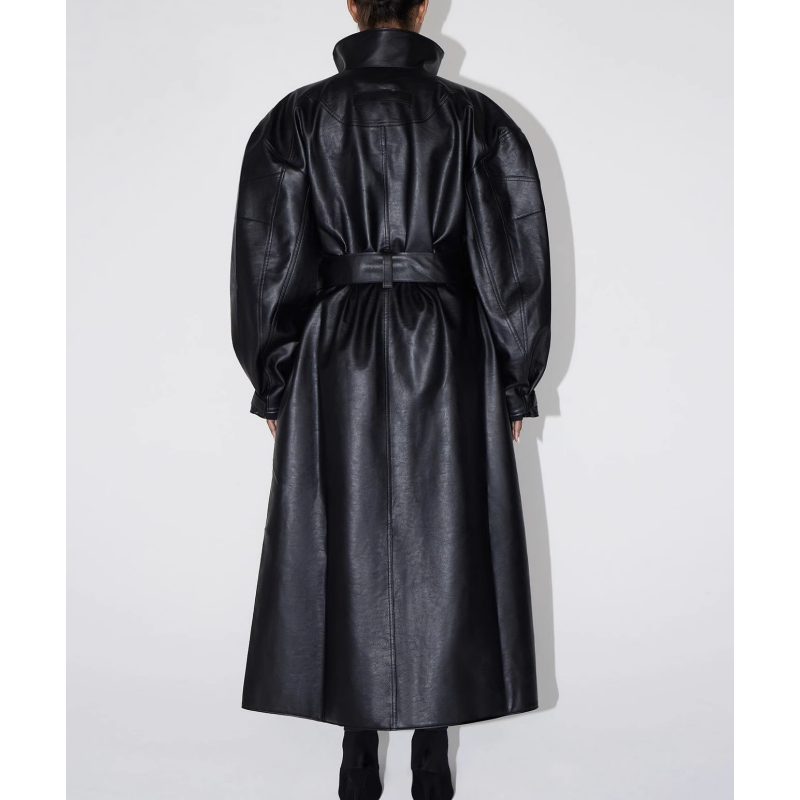 Strap Leather Long Coat