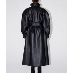 Strap Leather Long Coat