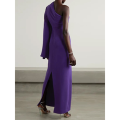 Asymmetric Shoulder Evening Dress Gown