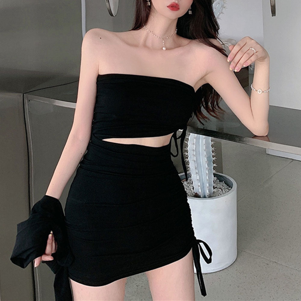 Long Sleeves Top And Cut Out Mini Dress