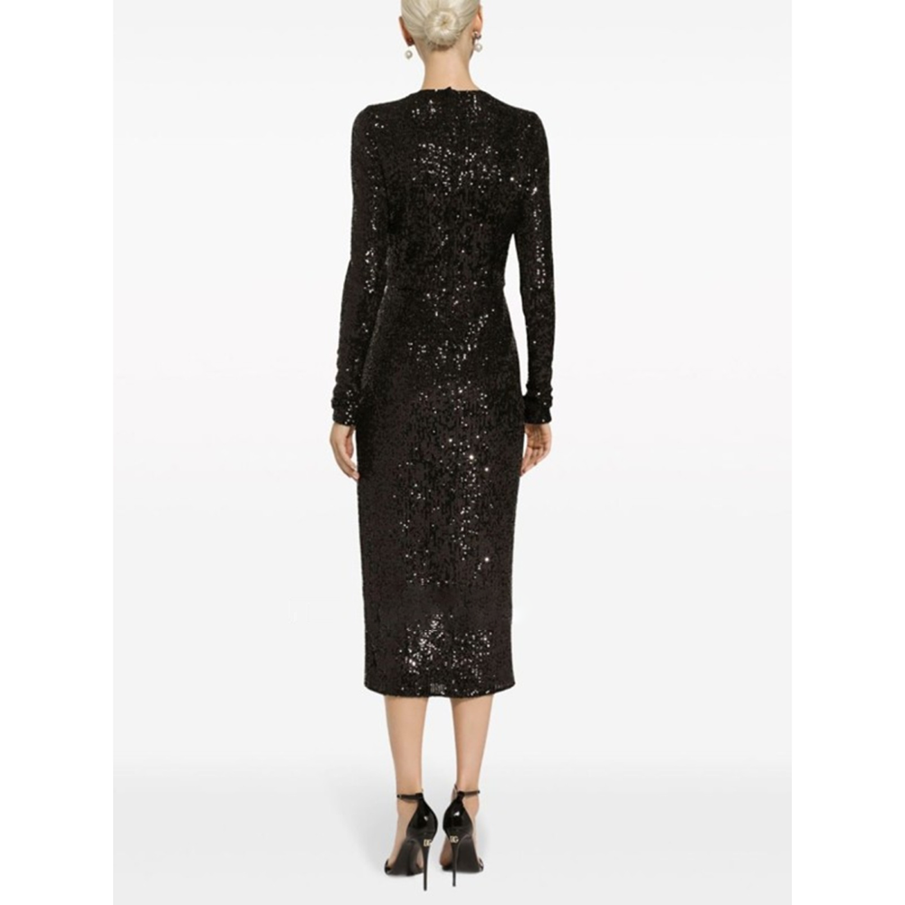 Sequinned V Neck Evening Dress Gown