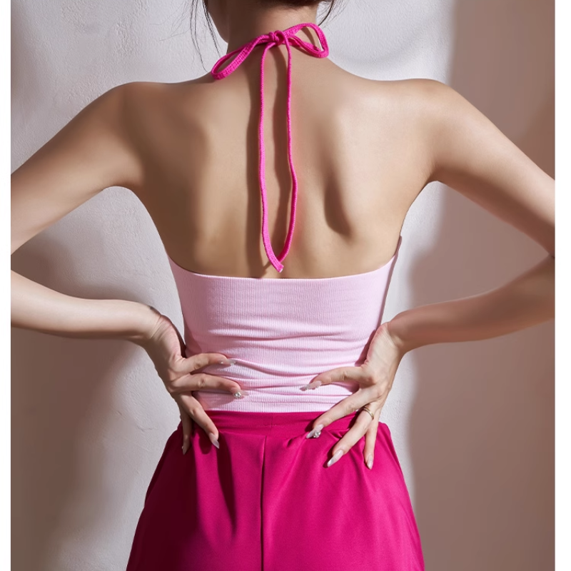 Yoga Pilates Bi-Color Button Fitted Sports Bra