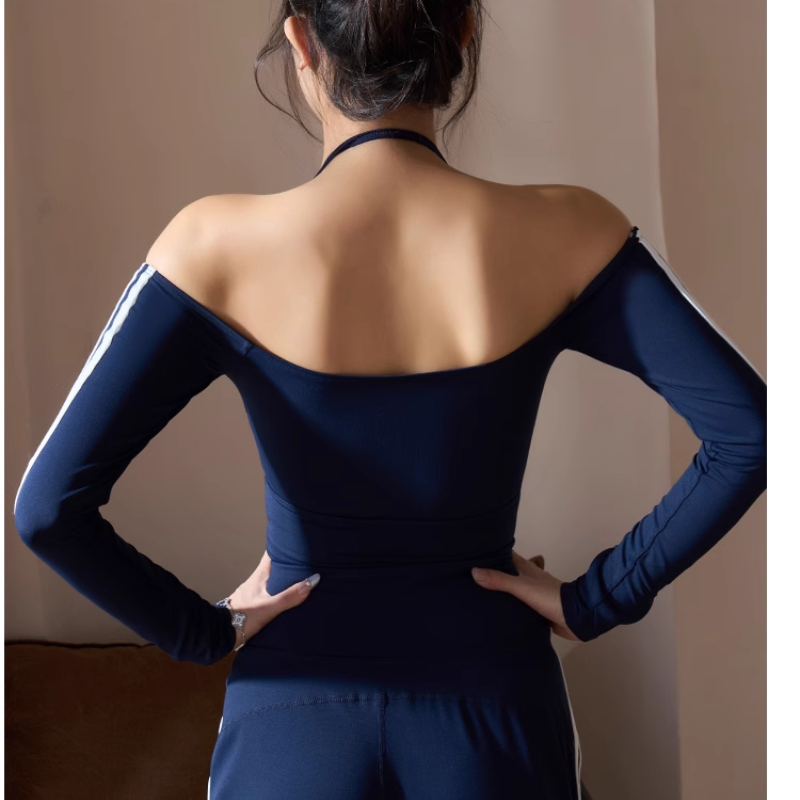 Yoga Pilates Off-Shoulder Fitted Fitness Top