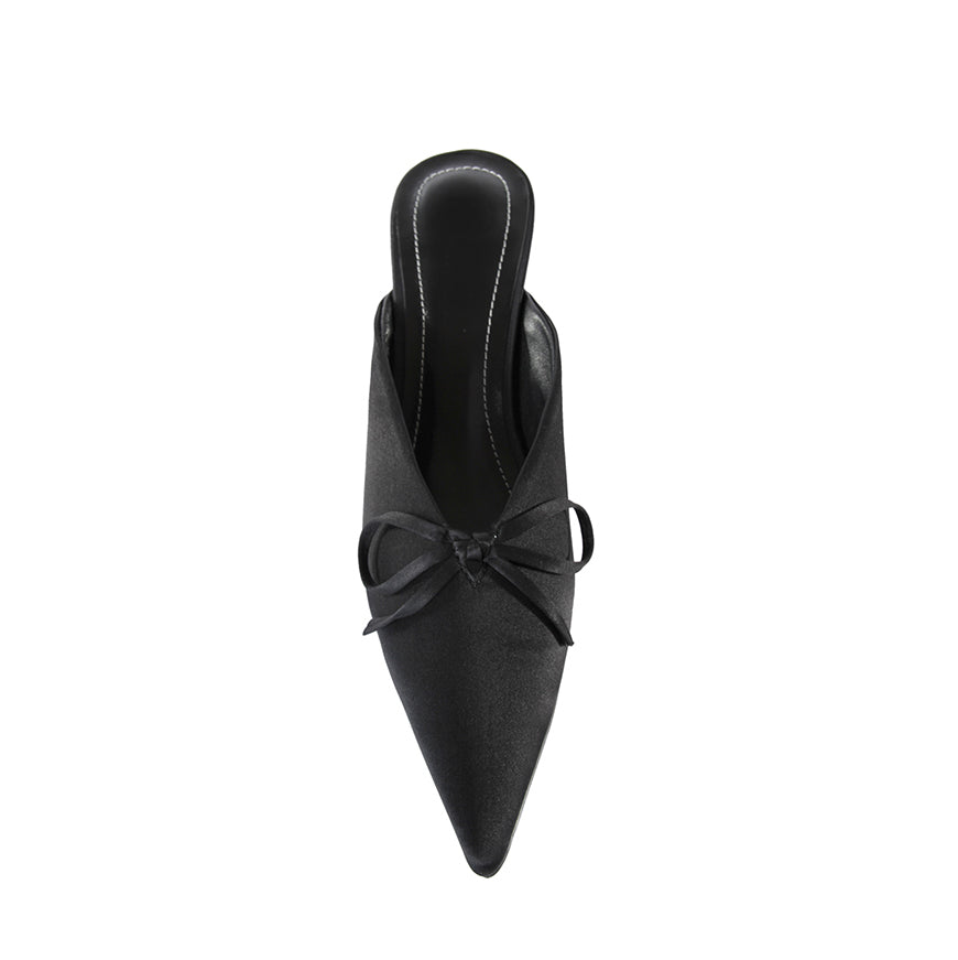 Bow Embellished Kitten Heel Mules Pumps