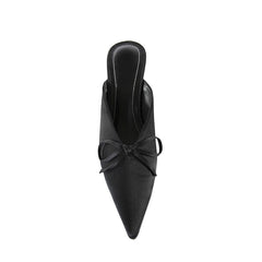 Bow Embellished Kitten Heel Mules Pumps