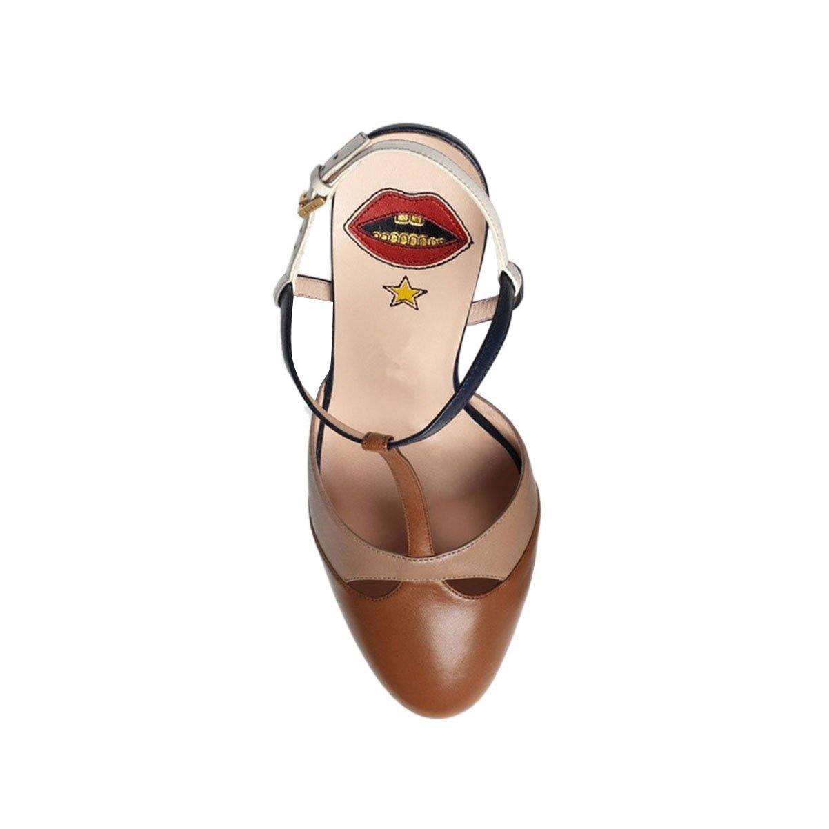 Striped T-Strap High Heel Platform Sandals